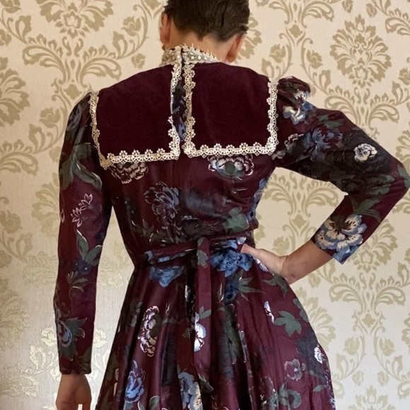 Gunne Sax velvet collar cotton floral dress - Picture 3 of 6